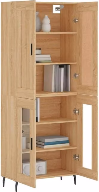 Berkfield Home Sonoma Oak Highboard in Natural with Glass Doors, W/D/H: 69.5 x 34 x 180 cm – 1