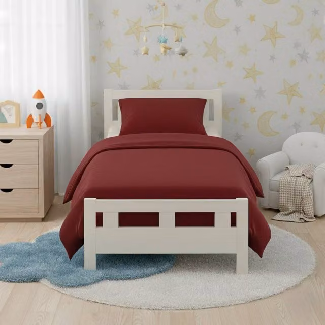 Snug City Red Flannelette Cotton Cot Bed Duvet Cover and Pillowcase Set