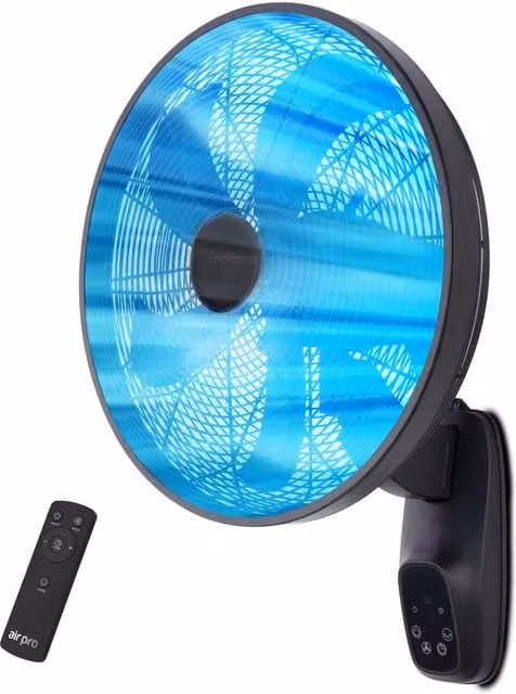 Air Pro 16 inch Wall Mounted Electric Fan with Remote Control and Oscillation in Black