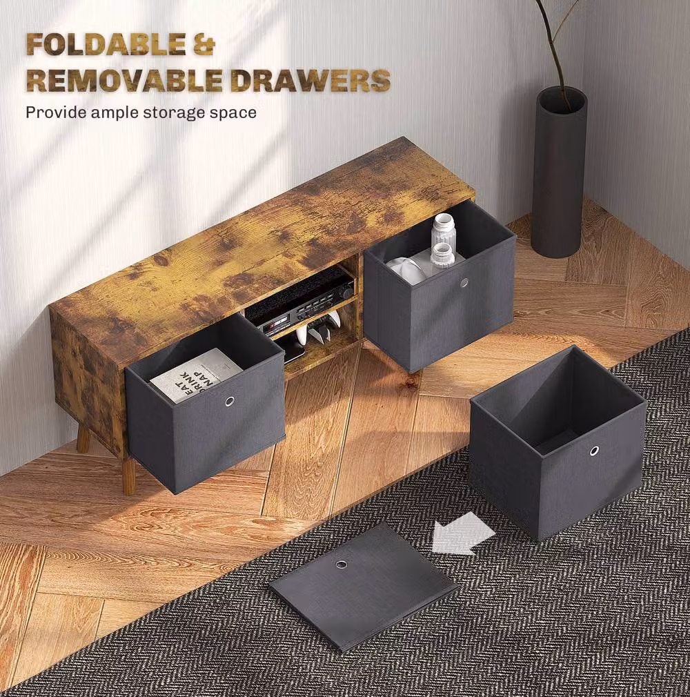 STILVORA Rustic Brown Wood TV Stand with 2 Drawers and Shelves – 5