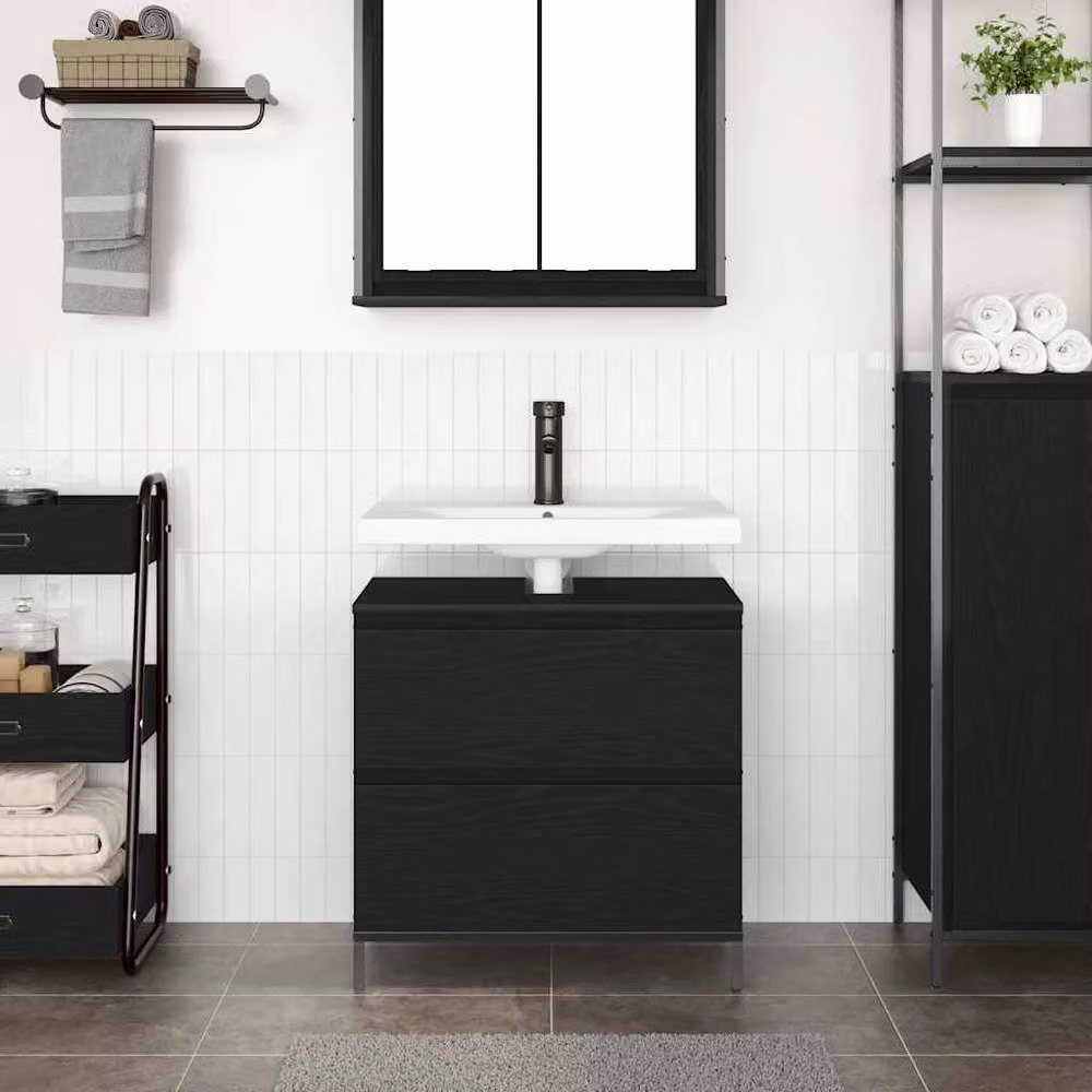 Berkfield Home Bathroom Basin Cabinet with Drawers, Black Oak, W: 60 cm, D: 34.5 cm, H: 60 cm – 3