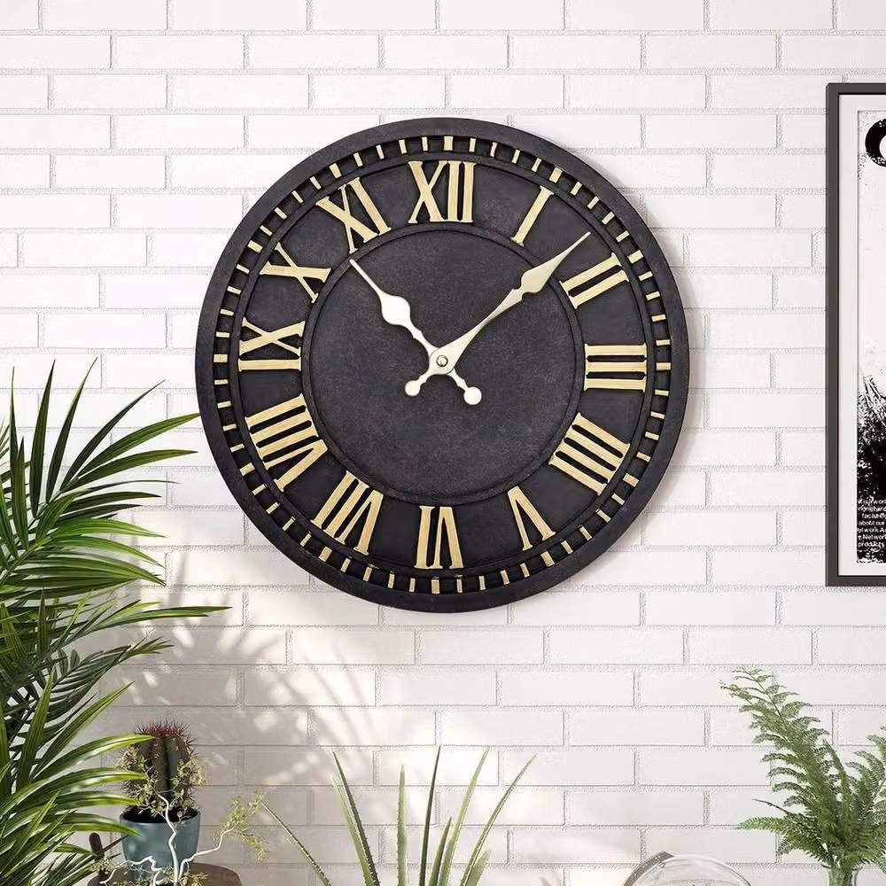 Kelvenix Black Metal Round Outdoor Garden Wall Clock with Silent Quartz Movement, Diameter: 30.48 cm – 3