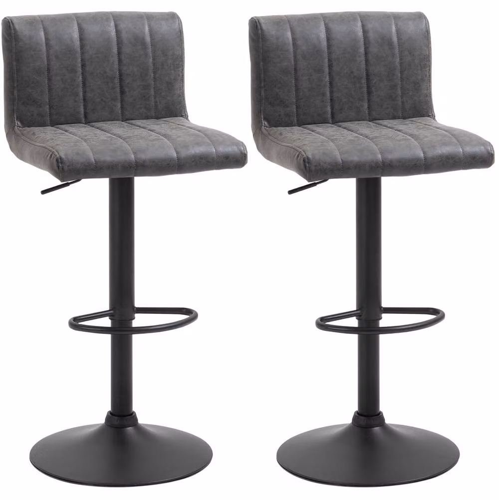 STILVORA Set of 2 Modern Swivel Bar Stools with Grey Synthetic Leather and Steel Frame – 3