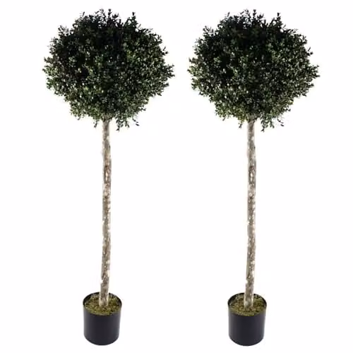 Leaf Design UK Pair of Green Artificial Topiary Trees, H 140 cm x W 50 cm x D 50 cm – 1