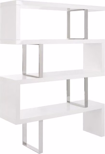 Angel Cerda White Gloss MDF and Chrome Steel Freestanding Shelving Unit H 170 x W 35 x D 130 cm – 1