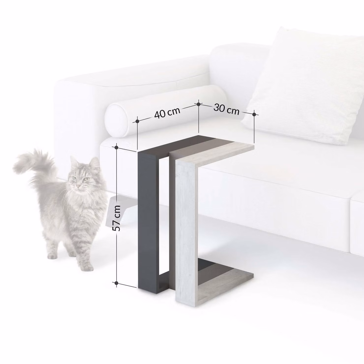 Decortie Muju Modern C-Shape Side Table in Anthracite Grey, W/D/H: 40 x 30 x 57 cm – 3