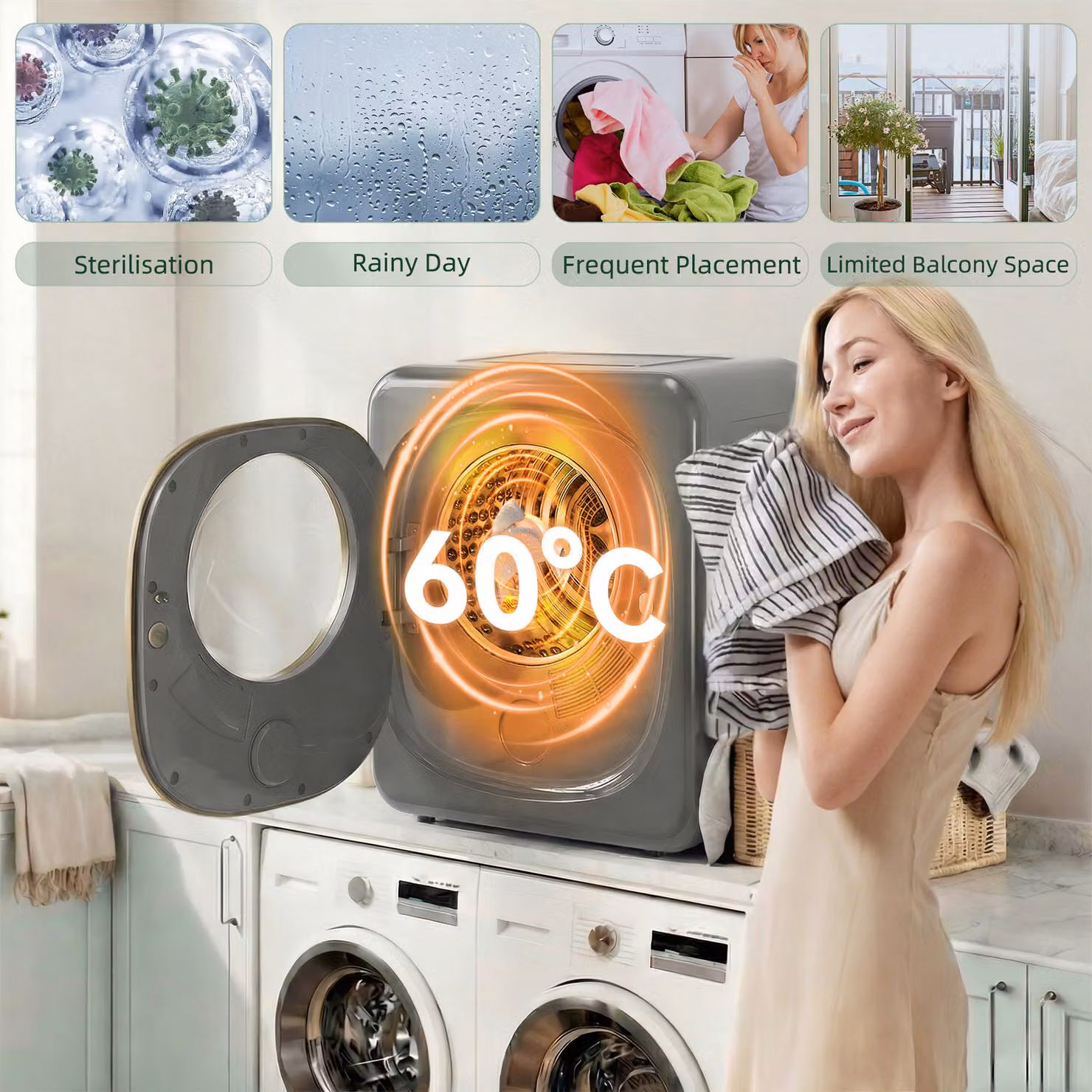 HOMCOM 4kg Vented Front Loading Freestanding Tumble Dryer with 5 Drying Modes and Child Lock, Grey – 5
