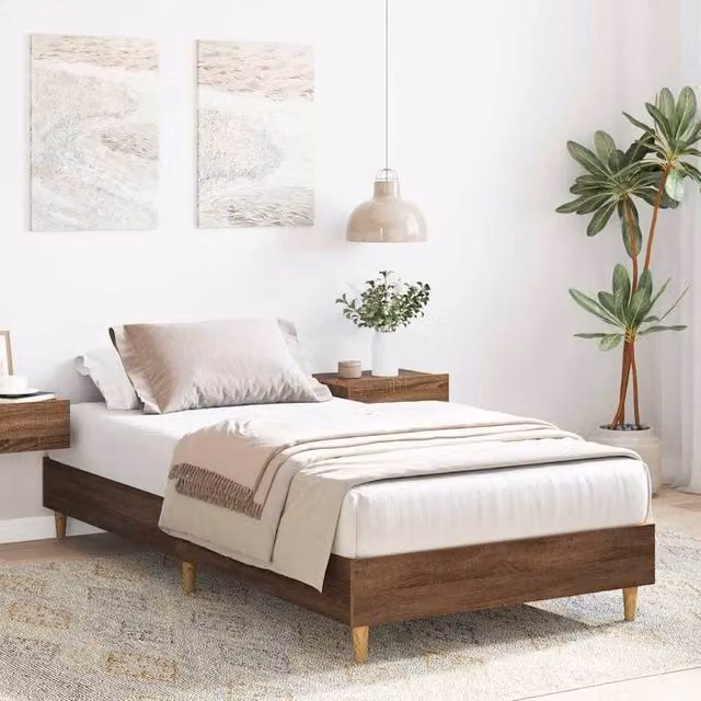 Berkfield Home Durable Oak and Eucalyptus Bed Frame, Brown, W/D/H: 80 x 190 x 78 cm