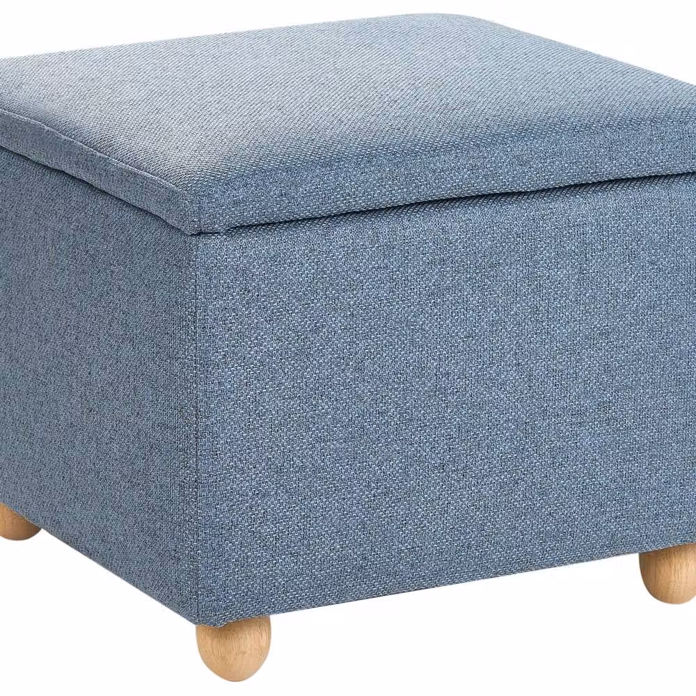 Wyld and Coco Blue Woven Fabric Storage Pouffe with Water-Repellent Finish – 2