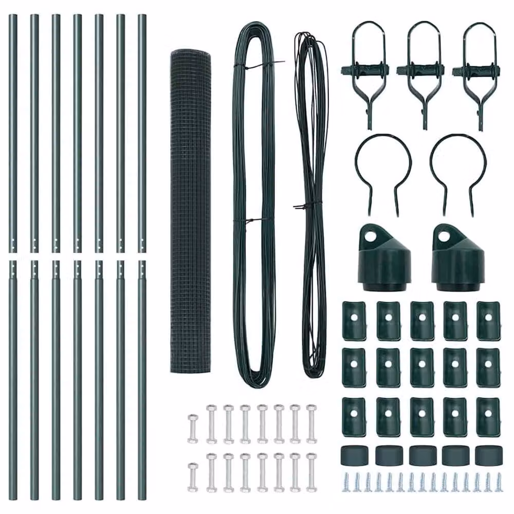 Berkfield Home Green Steel Welded Wire Fence with 7 Posts, W: 10 m, H: 1.4 m – 4
