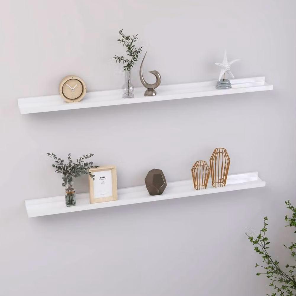 Berkfield Home Wall Mounted High Gloss White Shelves, 2 Pack, W: 100 cm, D: 9 cm, H: 3 cm – 2