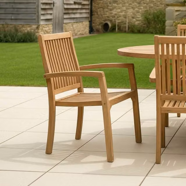 Charles Bentley Set of 2 Teak Wood Stacking Garden Chairs in Natural Brown, H 90 x W 54 x D 58 cm – 1