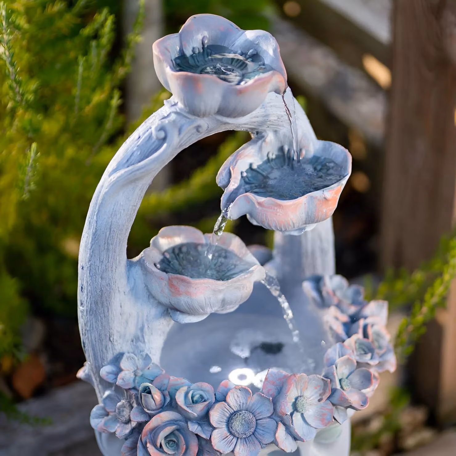 Primrose Goddess Freyja Cascade Water Feature with Tiered Waterfall and LED, Light Grey, Height: 80 cm – 3