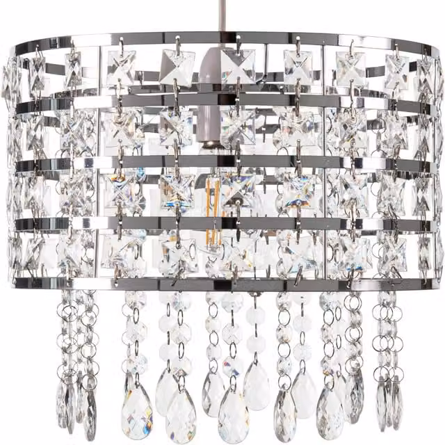 Giggi Modern Cylinder Shaped Acrylic Crystal Light Shade in Chrome and Transparent
