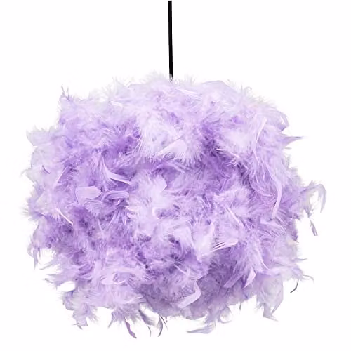 Happy Homewares Modern Lilac Natural Feather Decorated Sphere Pendant Light Shade, Diameter: 25 cm – 1