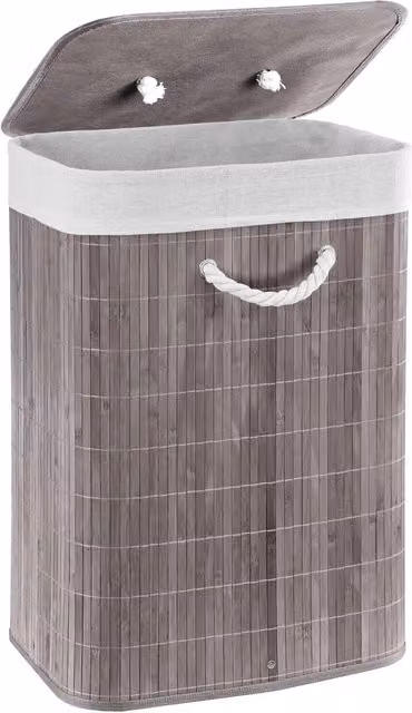 Geezy Foldable Laundry Basket with Lid and Handles in Brown and Grey