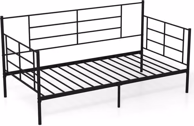 Costway Single Day Bed and Guest Sofa Bed Frame in Black Metal, W/D/H: 90 x 200 cm