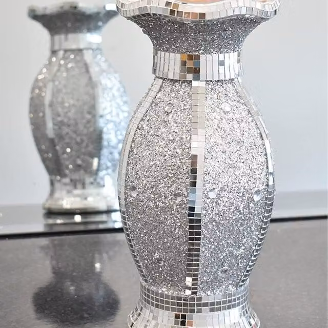Biznest Silver Ceramic Oval Tabletop Flower Vase