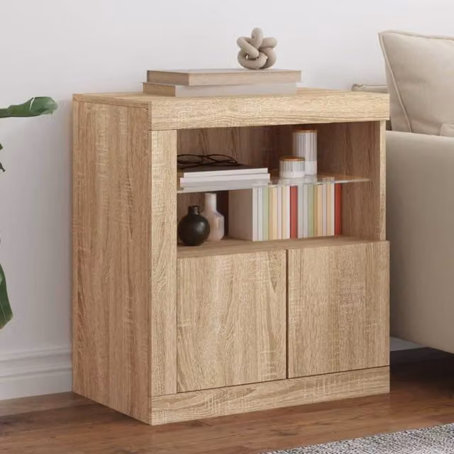 Berkfield Home Modern Sonoma Oak Sideboard with Integrated LED Lights in Brown, W: 60.5 cm, D: 37 cm, H: 67 cm – 1