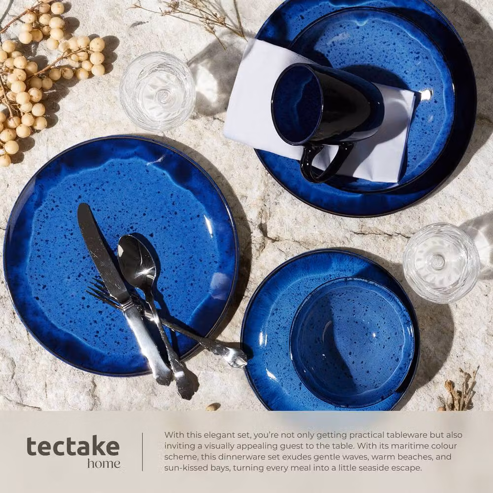 tectake Mare Glazed Stoneware Dinner Set for 6 People, Blue – 4