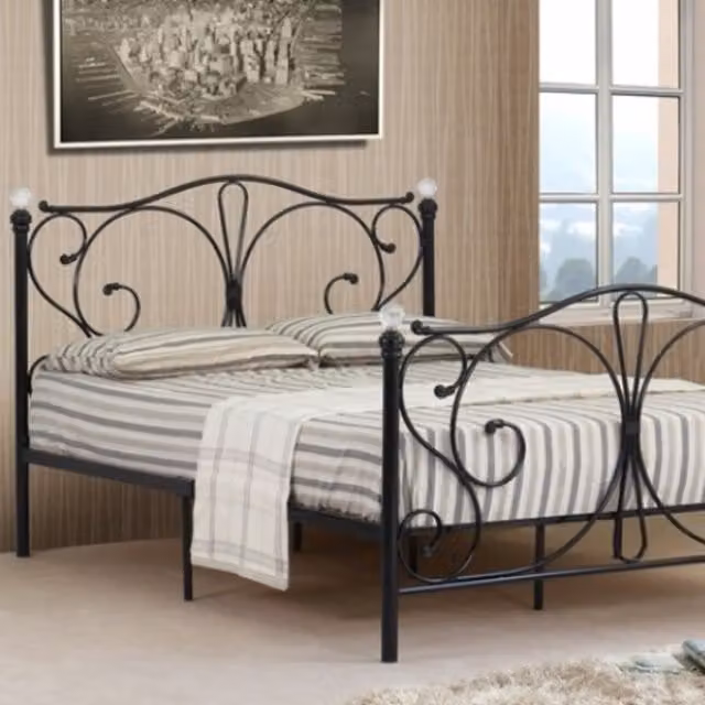 Comfy Living Metal Crystal Finial Bed Frame in Black, Small Double