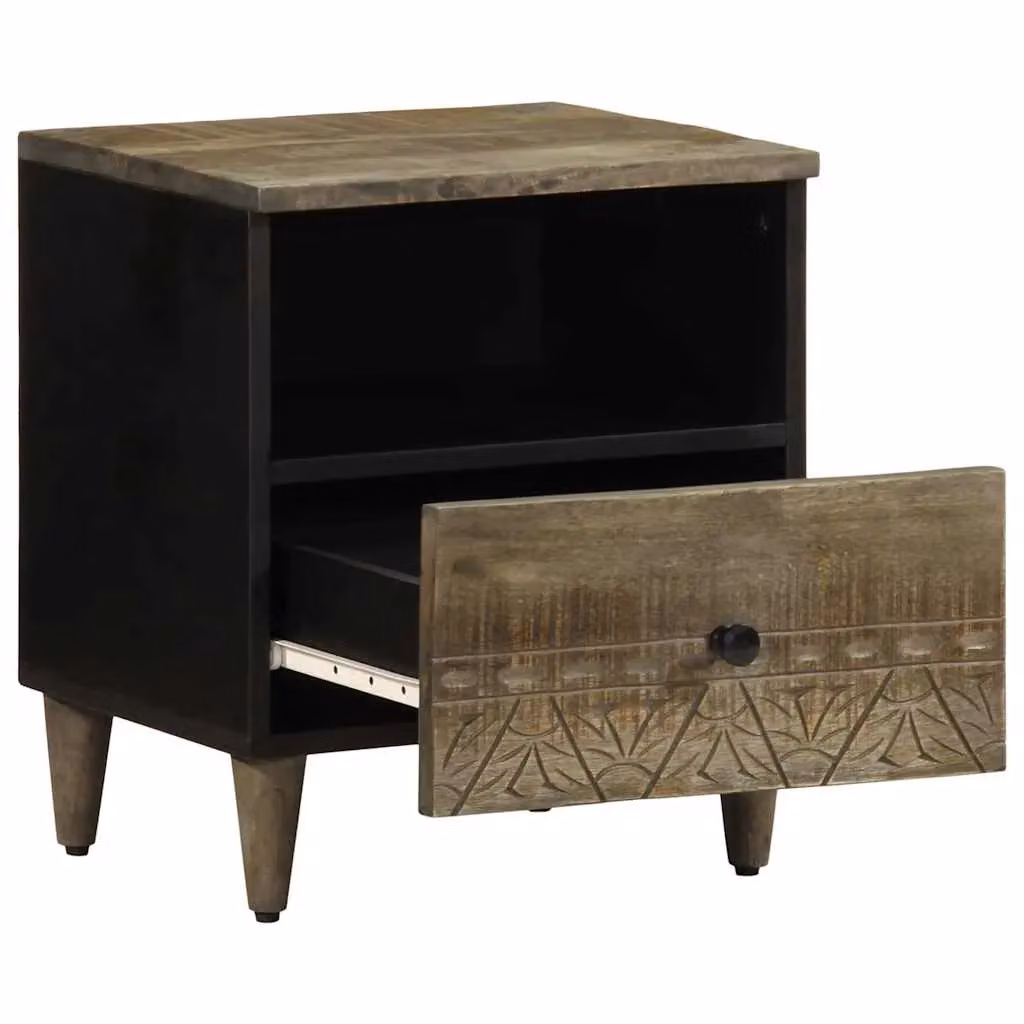 Berkfield Home Light Grey Mango Wood Bedside Cabinet W/D/H: 40 x 33 x 46 cm – 3