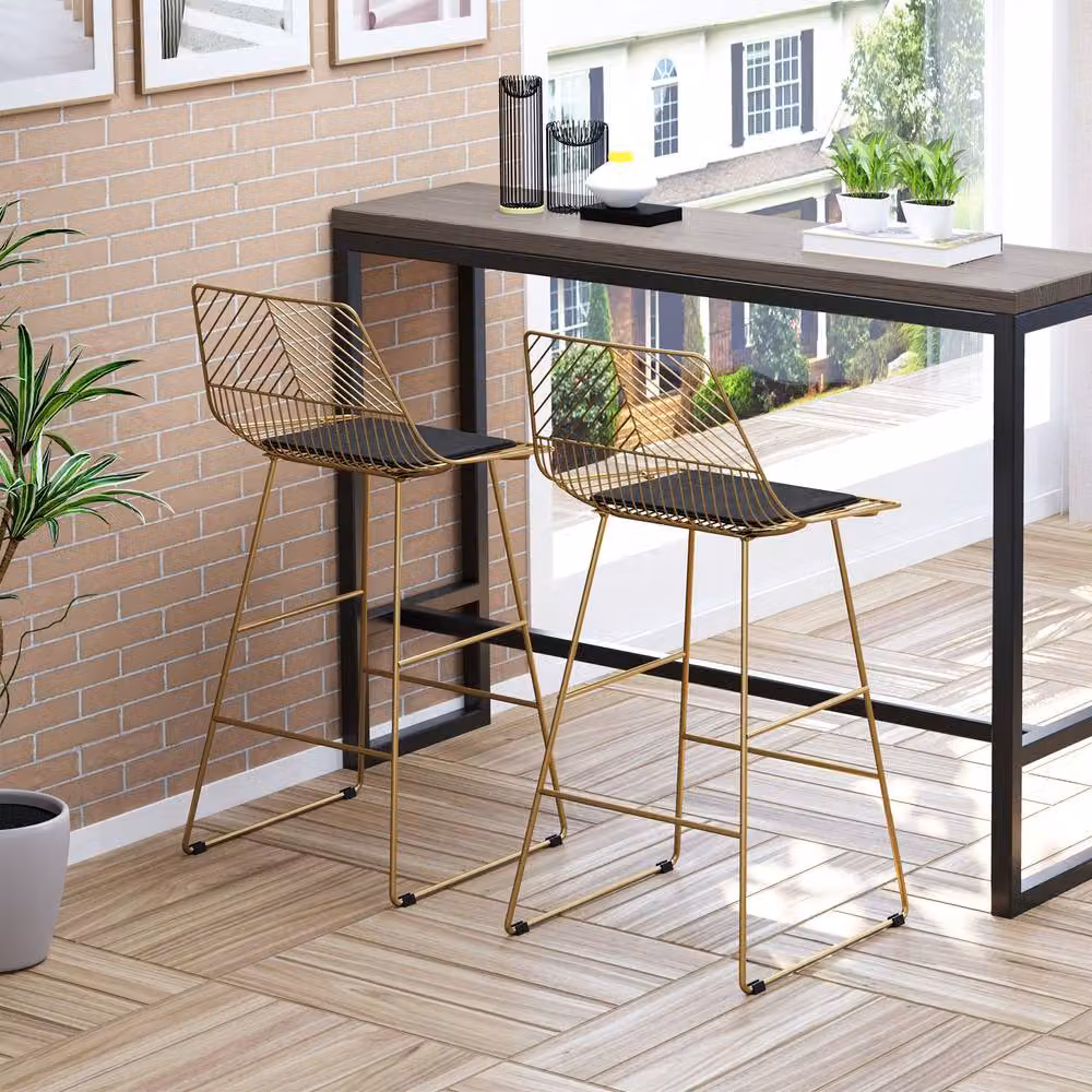 STILVORA Set of 2 Modern Geometric Bar Stools with Glossy Gold Metal Frame – 2