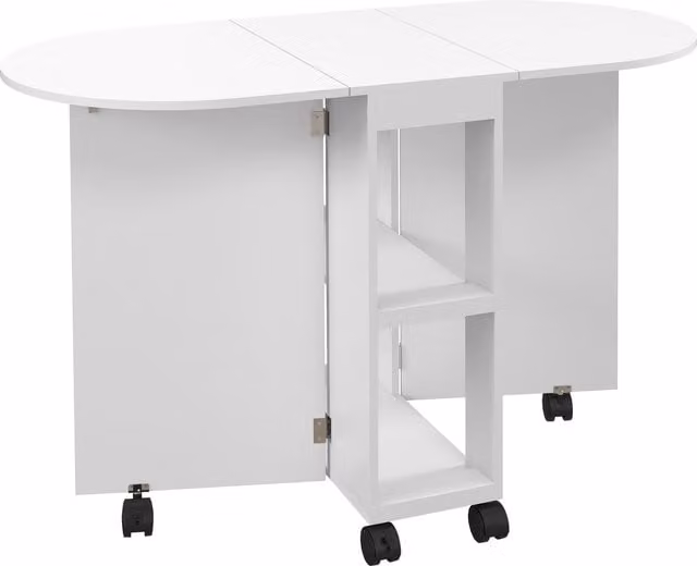 HOMCOM White Four-Person Drop Leaf Dining Table with Castors and Serving Tiers
