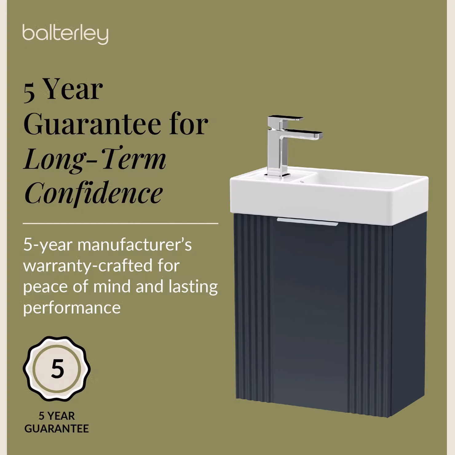 Balterley Retro Wall Mounted Bathroom Vanity Basin Unit, Dark Grey, W: 40 cm, D: 43.8 cm, H: 40 cm – 3