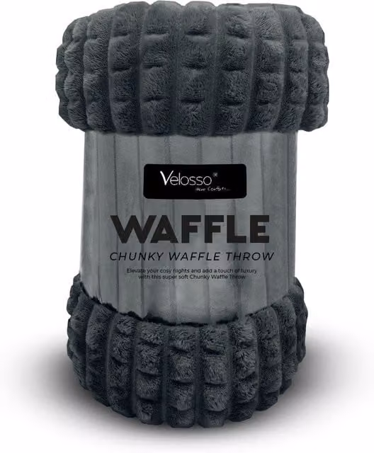 Velosso Thermal Plush Waffle Design Blanket in Anthracite Grey, W/D/H: 125 x 150 cm