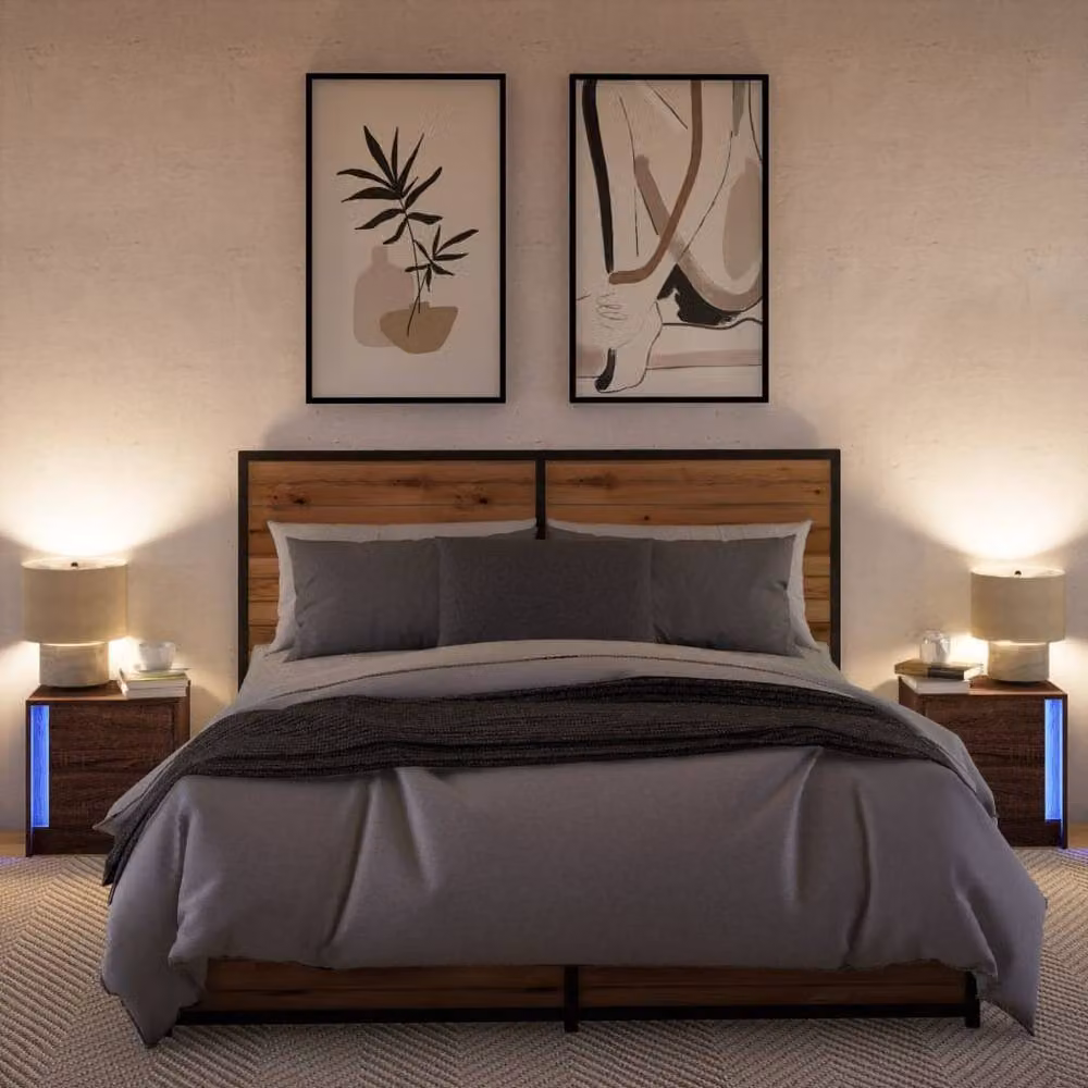 Berkfield Home Set of 2 Modern Brown Oak Bedside Cabinets with Integrated LED Lighting – 4