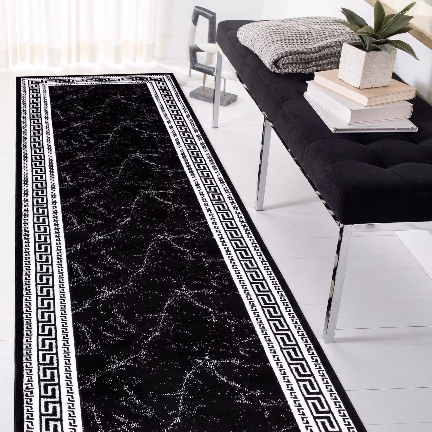 RugsX Gloss Runner in Black and Grey, W/D/H: 70 x 300 cm – 5