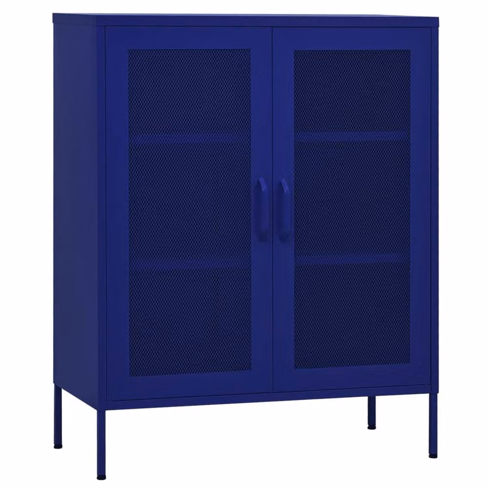 Berkfield Home Metal Storage Cabinet with Glass Doors, Blue, W: 80 cm, D: 35 cm, H: 101.5 cm – 3