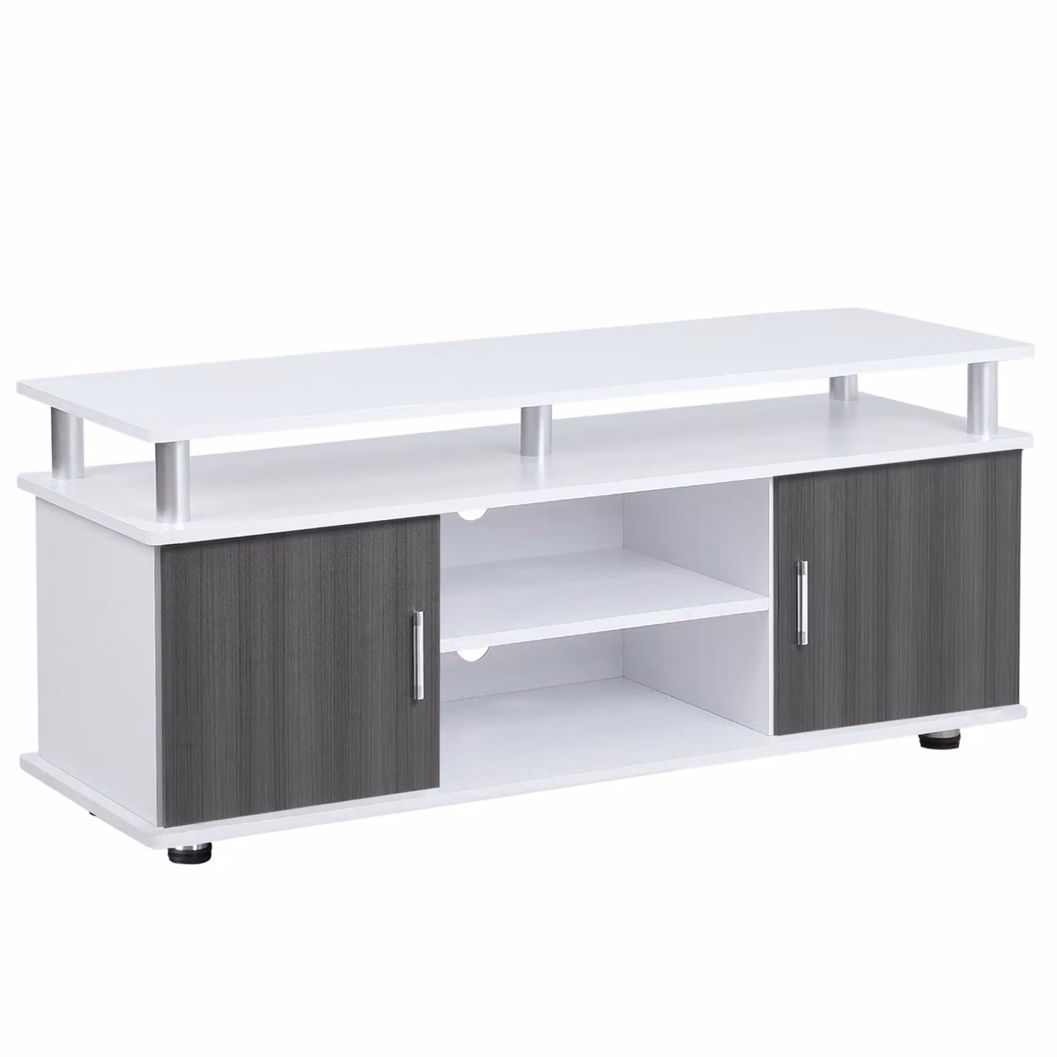 HOMCOM Modern White Matt TV Cabinet Stand and Media Console Storage Unit – 2