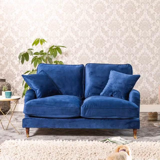 Artemis Home Mackenzie 2 Seat Velvet Upholstered Sofa in Blue