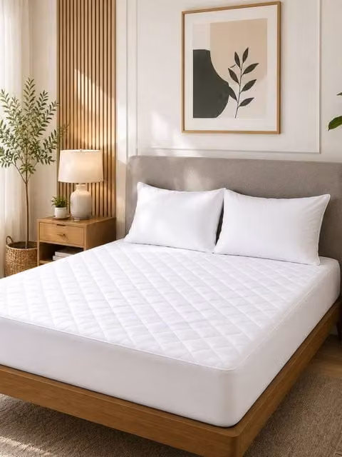 Pamposh White Quilted Microfibre Mattress Protector with 30 cm Deep Pocket, Super King Size – 1