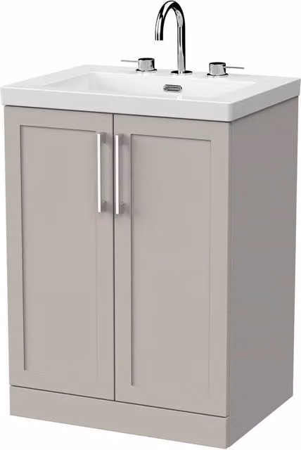 Balterley Stonnall 2 Door Freestanding Vanity Unit and 3TH Fireclay Basin in Pebble Grey, Width: 60 cm