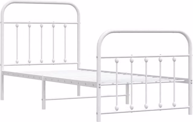 Berkfield Home Metal Bed Frame with Headboard and Footboard in White, W/D/H: 90 x 200 cm