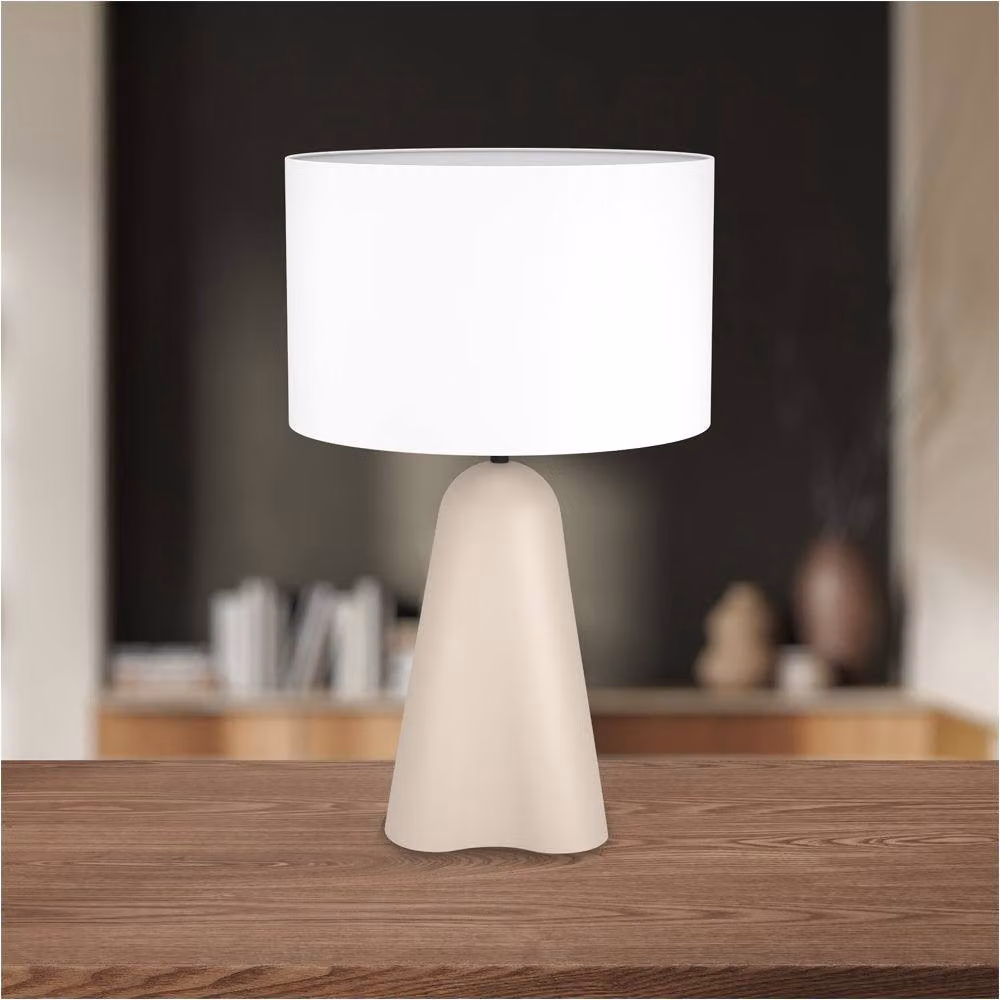 Loops Modern Ceramic Table Lamp in Beige and Sand with Fabric Cylinder Shade, H 55.0 x W 35.0 x D 35.0 cm – 2