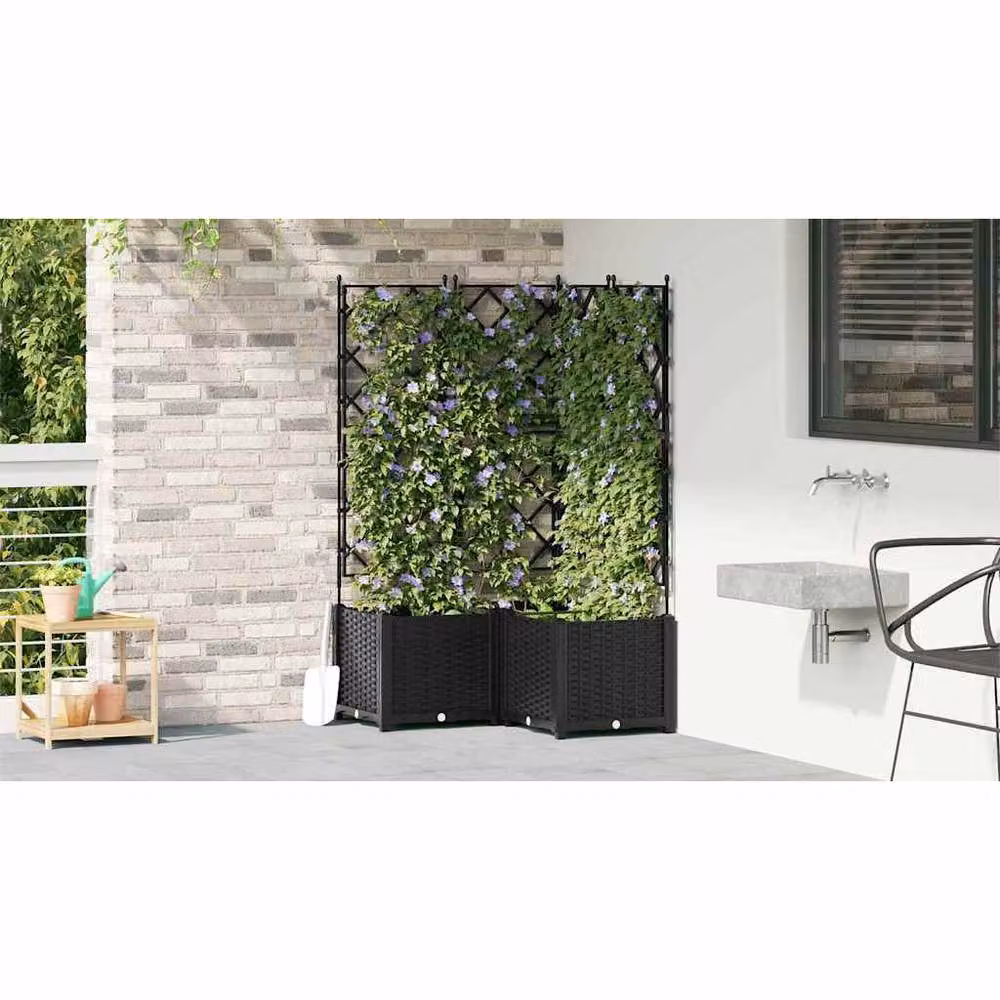 Berkfield Home Garden Planter with Trellis, 3 Piece Set, Black, W/D/H: 80 x 80 x 143 cm – 4