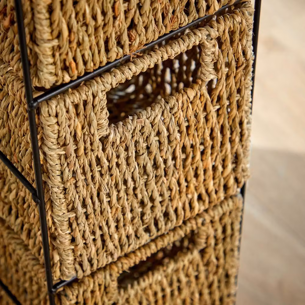 Home Source Slim Brown Wicker Storage Unit with 4 Rattan Basket Drawers – 2