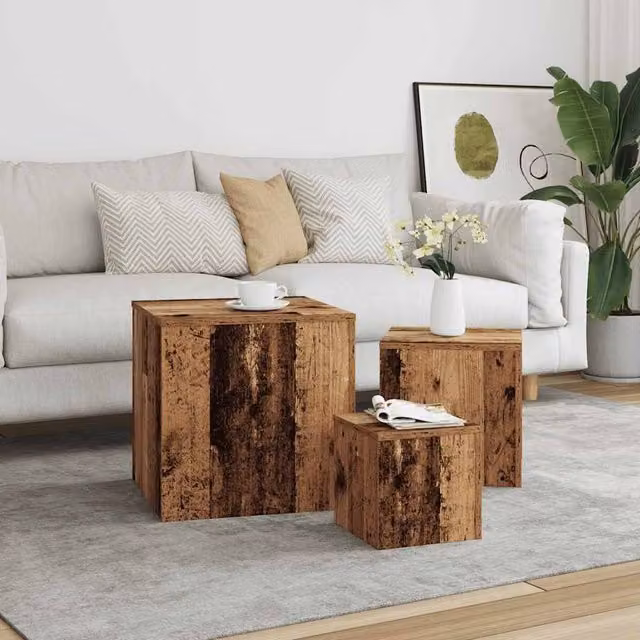 Berkfield Home Set of 3 Nesting Side Tables in Brown Artisan Oak Engineered Wood