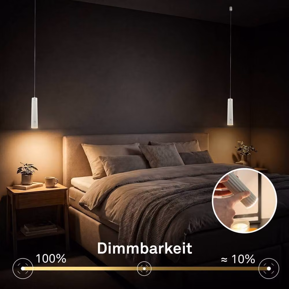 Briloner Rechargeable White LED Pendant Ceiling Light, 3.5W, 280lm, 3000K Warm White, Dimmable and Height Adjustable – 4