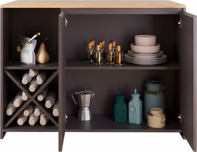 Bimossa Vino Kitchen Island with Storage in Anthracite Grey and Oak, W/D/H: 127.2 x 68.0 x 92.0 cm