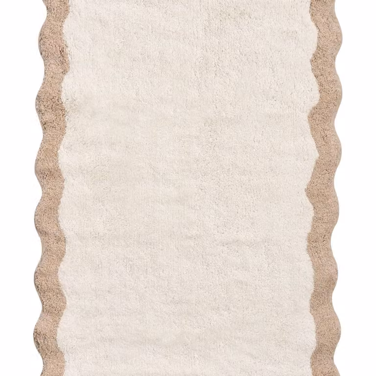 Wyld and Coco Cotton Bath Mat in Beige and Brown Geometric Design, W: 60 cm x D: 90 cm