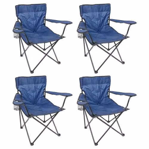 Harbour Housewares Folding Canvas Camping Chairs with Armrests, Pack of 4, Blue or Black