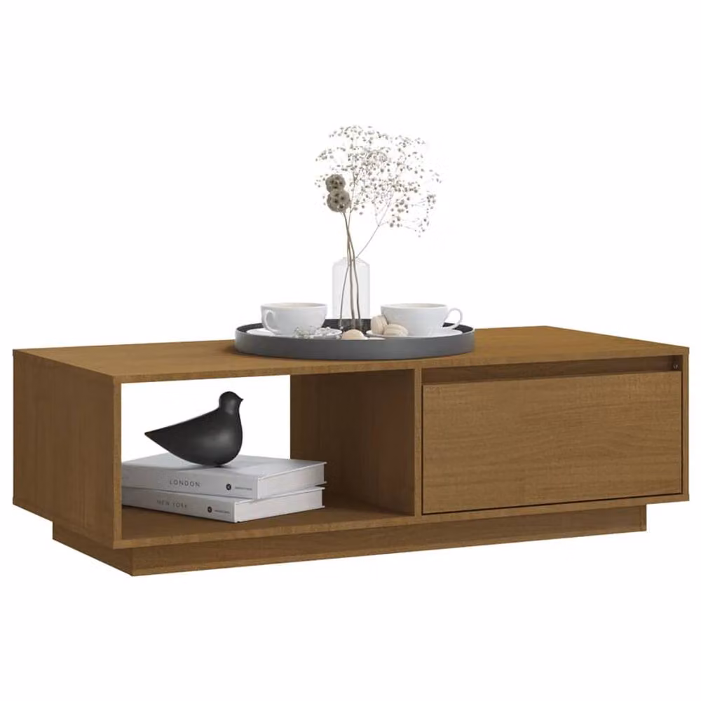 Berkfield Home Modern Rectangular Coffee Table in Honey Brown Solid Pinewood, W: 110 cm, D: 50 cm, H: 33.5 cm – 3