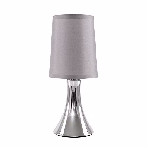 ValueLights MiniSun Modern Dimmable Touch Table Lamp with Chrome Base and Grey Fabric Shade – 1