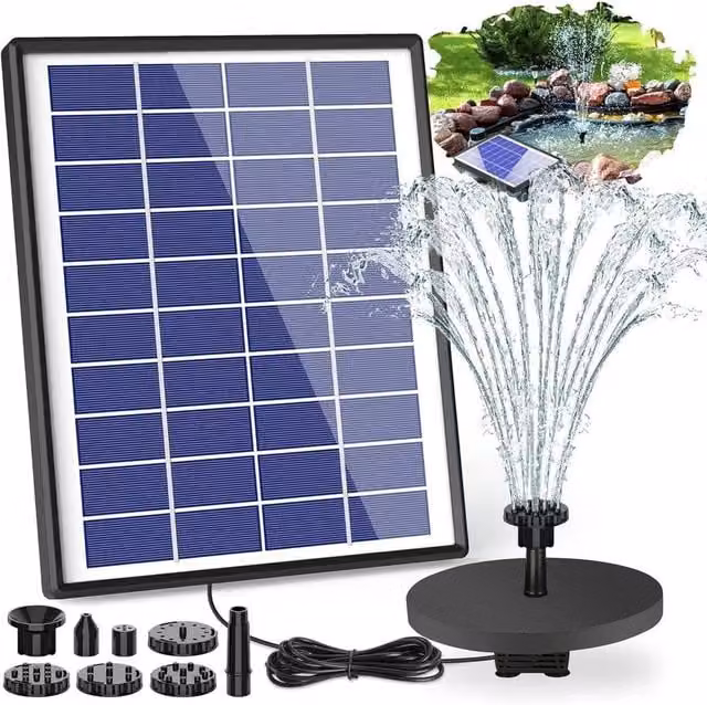 FLAVORA 6.5W Solar Water Fountain Pond Pump with 1500mAh Battery, Black – 1