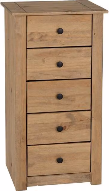 FORGEVIO 5 Drawer Chest in Brown Solid Pine Wood with Natural Wax Finish